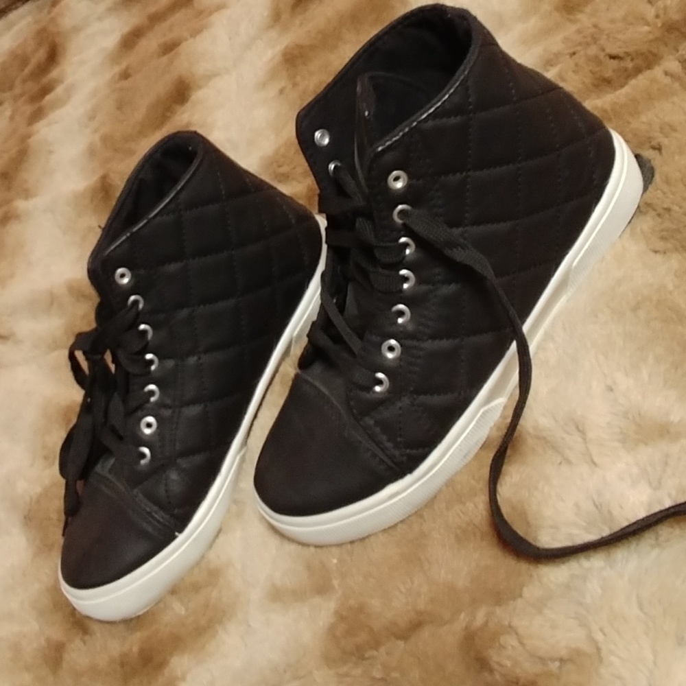 Black fabric quilted high tops